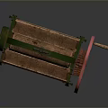 Vintage Manual Roller Machine With Green Metal Frame Red Wheel And Wooden Roller