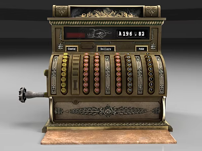 Vintage Commercial Cash Register Old Fashioned Design with Decorative Brass Accents Digital Display Classic Buttons 3d model