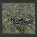 Detailed 3D Terrain Model With Green Vegetation And Stone Structures