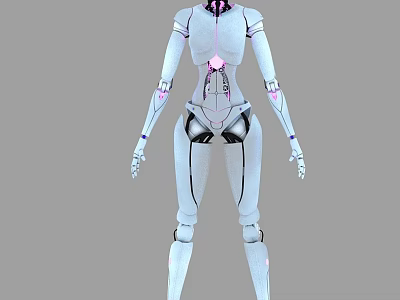 Futuristic White And Pink Robot Game Movie Character With Mechanical Body 3d model