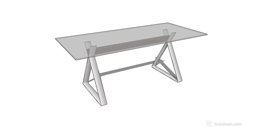Sleek Modern Conference Table With Glass Top And Metal Frame Structure 3d model 