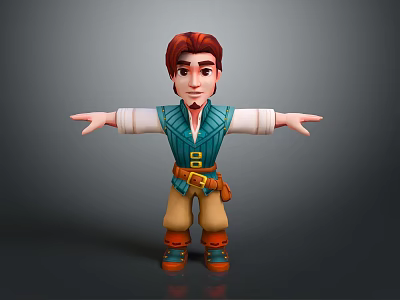 Game and Movie Character With Red Hair Green Vest White Sleeves and Arms Outstretched 3d model