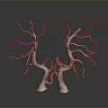 Silver Metallic Decorative Branch Sculpture With Twisted Branches And Double Base On Reflective Surface 3d model