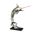 Decorative Leaping Swordfish Sculpture With Green Silver Finish And Black Base