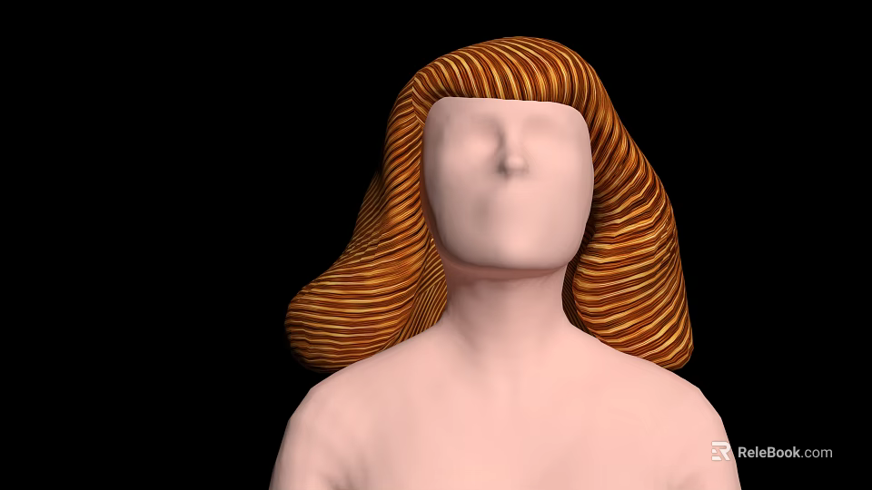 Game and Movie Character With Orange Yellow Wavy Long Hair No Facial Features Black Background 3d model 