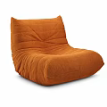 Soft Orange Bean Bag Chair With White Flower Decoration And Green Plants By Window Curtains