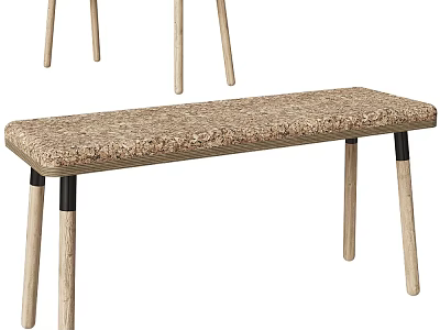 Modern Wooden Bench With Cork Seat And Natural Legs Black Connector Details 3d model