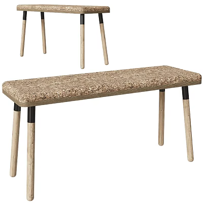 Modern Wooden Bench With Cork Seat And Natural Legs Black Connector Details 3d model