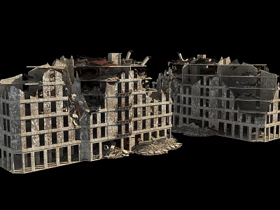 Damaged Building Components in Collapsed Multi Storey Ruins with Broken Window Frames and Exposed Floors 3d model
