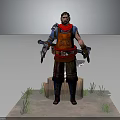 Fantasy Warrior Character With Red Tunic Brown Pants And Double Axes On Wooden Platform Grass