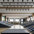 Spacious Basketball Gymnasium Interior With Stands Stage Lighting And Screens