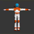 Astronaut In Orange White Spacesuit With Outstretched Arms In Space Theme