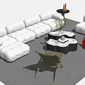 Modern White Sofa Set With Cloud Shaped Coffee Table Plants And Red Accent Decor