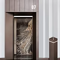 Modern Elevator Design With Bronze Doors Vertical Striped Walls And Floor Number 07 In Luxury Lobby