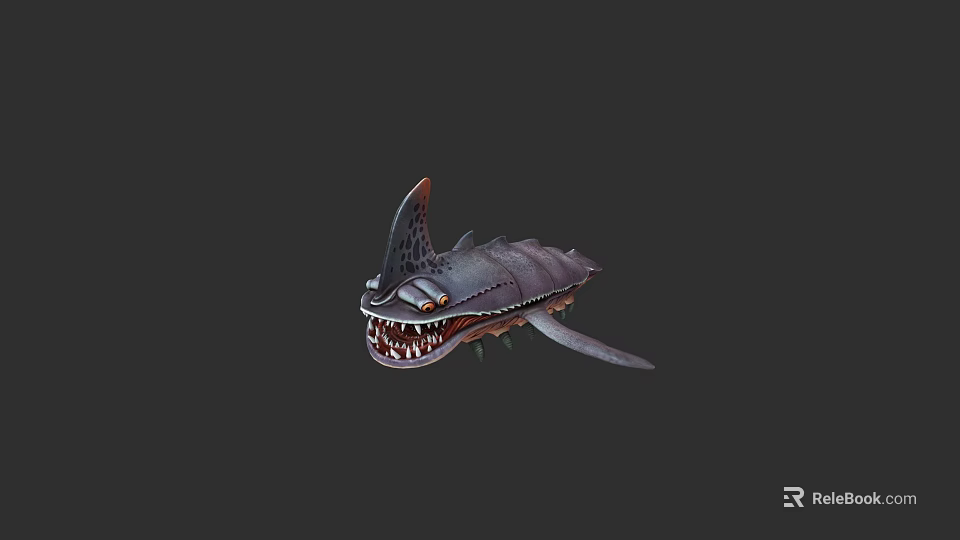 Fierce Looking Dark Gray Shark With Sharp Teeth Spiked Dorsal Fin And Rough Skin Texture 3d model 