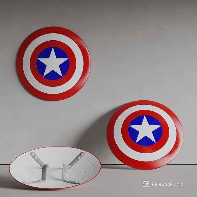 Captain America Shield Decorative Ornament Set with Red White Blue Star Wall Decor 3d model 