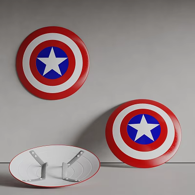 Captain America Shield Decorative Ornament Set with Red White Blue Star Wall Decor 3d model
