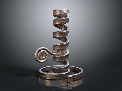 Unique Spiral Design Metallic Candle Lamp With Circular Base And Curved Decor 3d model
