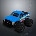 Challenging Off Road Terrain for Bigfoot Monster Truck with Large Tires Blue Body and Antenna