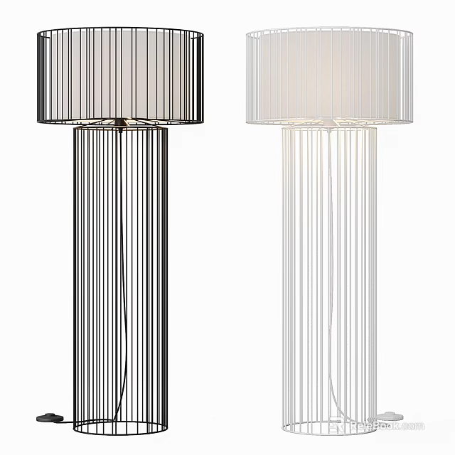 Modern Floor Lamps With Black And White Designs Cylindrical Shades And Slender Striped Poles 3d model 