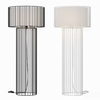 Modern Floor Lamps With Black And White Designs Cylindrical Shades And Slender Striped Poles 3d model