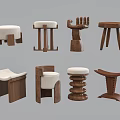 Assorted Modern Wooden Sofa Stools With White Cushions And Unique Designs 3d model