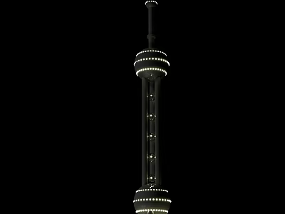 Tall Illuminated Modern Tower With Circular Tiers And Night View Architectural Design 3d model