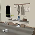 Modern Shoe Changing Stool Modern Shoe Changing Stool Hook Mirror 3d model