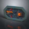 3D Sci-fi Gate with Blue Frame Orange Equipment and Warning Signs 3d model