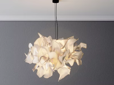Modern Petal Shaped Pendant Light With Beige Fabric Design For Interior Ceiling 3d model