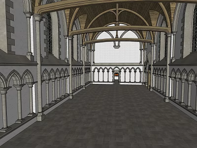 Historic Gothic Hall Interior Featuring Arched Columns High Ceiling And Stone Floor 3d model