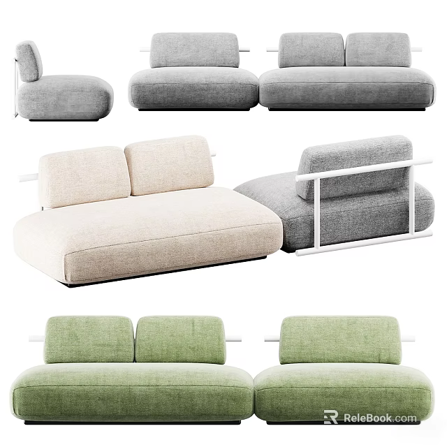 Modern Modular Sectional Sofa In Gray Beige Green With Minimalist Design 3d model