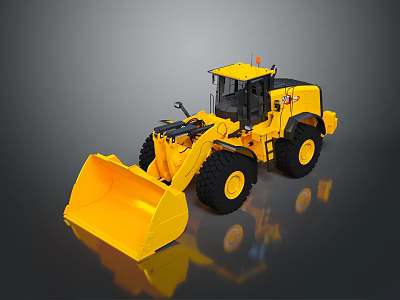 Yellow Heavy Duty Construction Loader With Large Bucket And Black Tires 3d model