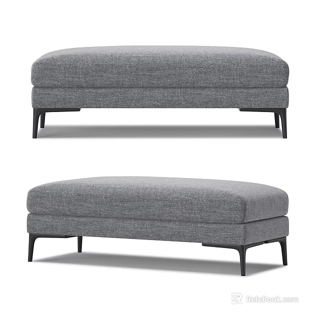 Modern Gray Upholstered Ottoman Stool With Black Metal Legs Contemporary Design 3d model 