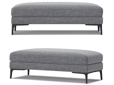 Modern Gray Upholstered Ottoman Stool With Black Metal Legs Contemporary Design 3d model