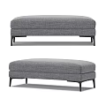 Modern Gray Upholstered Ottoman Stool With Black Metal Legs Contemporary Design