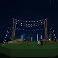 Outdoor Stage At Night With String Lights Starry Sky And Water Reflection 3d model
