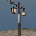 Outdoor Lanterns In Traditional Chinese Style With Wooden Post And Carved Details