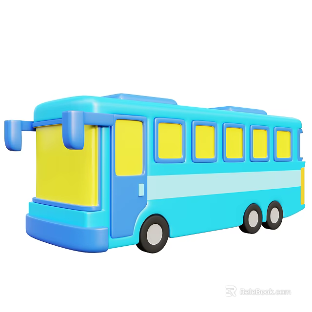 Fun Blue Cartoon Bus With Yellow Windows And Blue Door Design 3d model 
