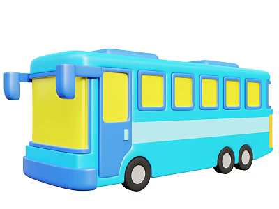 Fun Blue Cartoon Bus With Yellow Windows And Blue Door Design 3d model