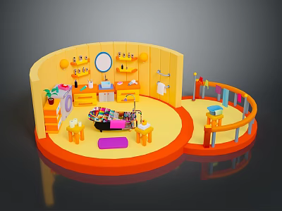 Vibrant Children's Playroom Interior With Toys Shelves Mirror And Round Design 3d model