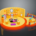 Vibrant Children's Playroom Interior With Toys Shelves Mirror And Round Design