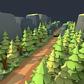 Cartoon Character Riding Classic Motorcycle On Forest Path With Green Trees And Wooden Bridge