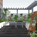Cozy Roof Garden Design With Wooden Deck Pergola Swing Chair And Lush Green Plants