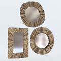 Three Decorative Mirrors With Wooden Striped Frames In Various Shapes 3d model