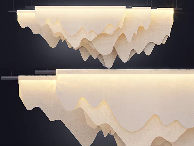 Modern Layered Fabric Chandelier With Wavy Design And Soft Ambient Lighting 3d model