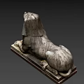 Detailed Ancient Stone Sphinx Sculpture Lying On Base With Weathered Texture 3d model