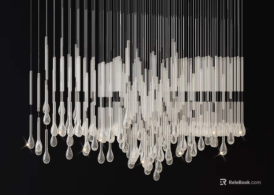 Modern Crystal Chandelier With Elongated Hanging Crystals And Sparkling Light Effect 3d model 