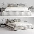 Elegant Modern Upholstered Double Bed With Tufted Headboard Decorative Pillows And Nightstands