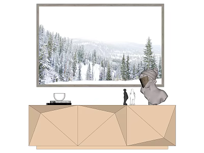 Modern TV Stand With Snowy Landscape TV And Decorative Items On Top 3d model